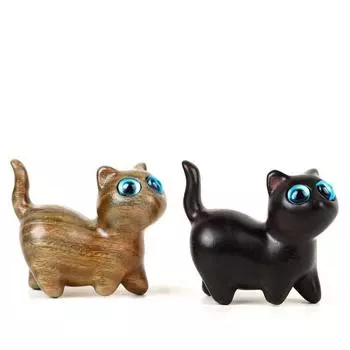 Зеленый сандаловый любопытный наклонный кошачий животный орнамент мини милый деревянный счастливый котик домашний новогодний 2025 год украшение забавные подарки