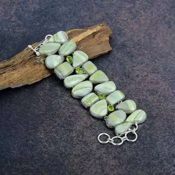 Зеленый швейцарский опал, браслет с драгоценным камнем перидот, ювелирные изделия из цельного серебра 925 пробы, красивый браслет ручной работы для свадебного подарка Adjustable with 8 inches зелёный