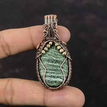 Зеленый швейцарский опал кулон медная проволока обернутый драгоценный камень кулон медный дизайнерский ювелирный кулон ручной работы проволока ювелирные изделия для подарка лечебный камень