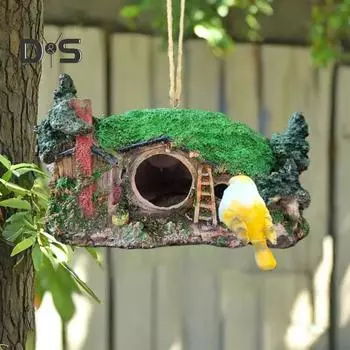 Зеленый смоляной домик для птиц с ремешком, легко устанавливается, водонепроницаемый, устойчивый к ультрафиолетовому излучению, садовый домик для колибри, подвесное украшение для улицы зелёный