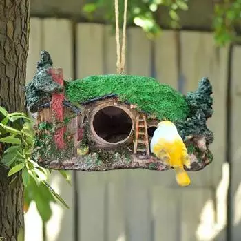 Зеленый смоляной домик для птиц с ремешком, легко устанавливается, водонепроницаемый, устойчивый к ультрафиолетовому излучению, садовый домик для колибри, подвесное украшение для улицы зелёный