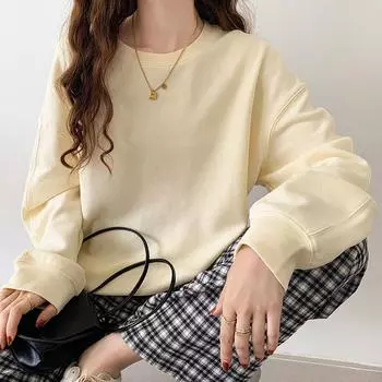 Зеленый свитшот для женщин весна и осень тонкий стиль осень новый пара круглый вырез оверсайз длинный рукав свободный топ для женщин S