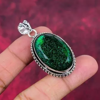 Зеленый триплет опал 925 сплошной стерлингового серебра кулон, ювелирные изделия с подвеской из драгоценных камней ручной работы, подарки для жены абсолютно новый кулон 2.08 Inches зелёный