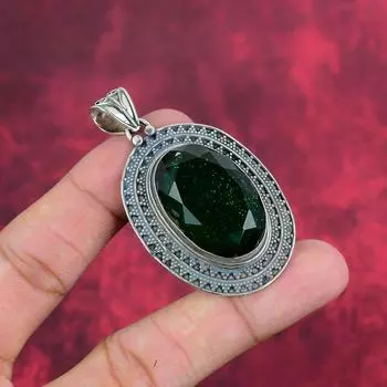 Зеленый триплет опал 925 сплошной стерлингового серебра кулон, ювелирные изделия с подвеской из драгоценных камней ручной работы, подарки для жены абсолютно новый кулон 2.24 Inches зелёный