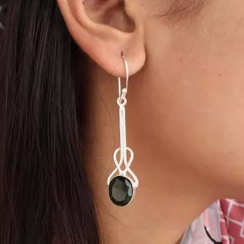 Зеленый Турмалин Драгоценный Камень 925 Стерлинговое Серебро Ювелирные Изделия Ручной Работы Серьги 1,76 EE-171-15