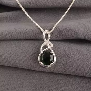 Зеленый Турмалин Драгоценный Камень 925 Стерлинговое Серебро Ювелирные Изделия Циркон Цепочка Подвеска 1.22 CZP-13-4