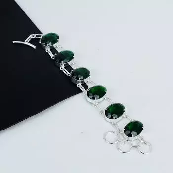 Зеленый турмалин драгоценный камень браслет ручной работы из стерлингового серебра 925 пробы, зеленый турмалин браслет для жены, браслет унисекс подарок на день рождения 8 зелёный