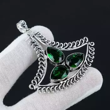 Зеленый турмалин, драгоценный камень, драгоценный камень высшего качества, кулон ручной работы, кулон из стерлингового серебра 925 пробы, антикварный кулон, кулон из трех камней для подарков 2.36 зелёный