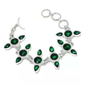 Зеленый турмалин драгоценный камень ручной работы 925 стерлингового серебра ювелирные изделия браслет для подарков - Зеленый турмалин драгоценный камень серебряный браслет с регулируемой цепочкой 8 зелёный