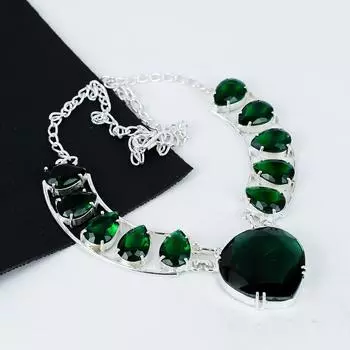 Зеленый Турмалин Драгоценный Камень Ручной Работы Серебро 925 пробы Электроформованное Ожерелье, Зеленый Турмалин Серебро Для Жены Унисекс Подвеска Пасхальные Подарки 20 зелёный