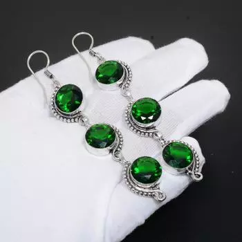 Зеленый турмалин, драгоценный камень, ювелирные изделия ручной работы из стерлингового серебра 925 пробы, серьги для женщин, ювелирные изделия с зеленым турмалином для подарков, ювелирные серьги ручной работы 2.55 зелёный