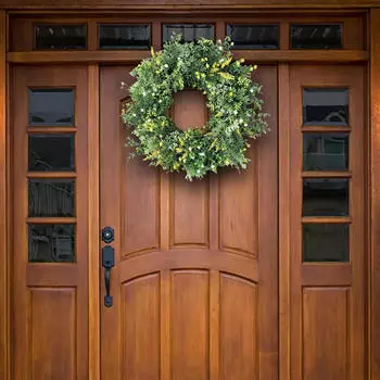 Зеленый венок искусственный с цветком для украшения крыльца вечеринки