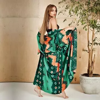 Зеленый винтажный комплект бикини, накидки, летнее пляжное кимоно в стиле ретро, женское летнее пляжное платье, купальник, A1481 One size зелёный