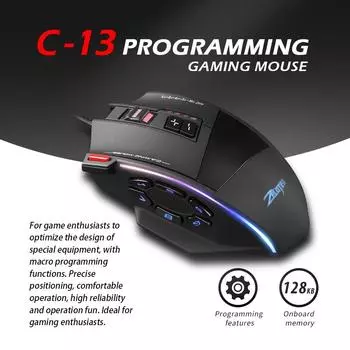 Zelotes C-13 Mouse da gioco cablato 13 Вкус программирования Cintura RGB чёрный