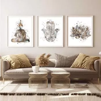 Земляной тон медитация холст картина абстрактная статуя Будды плакат лотоса Будда буддизм печатает плакат для гостиной настенное искусство 21x30cm No Framed