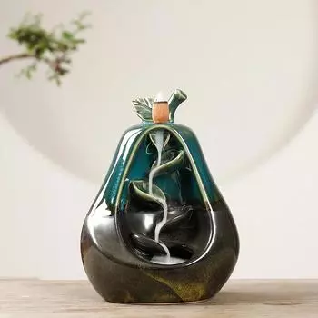 Zen Apple Pear Creative Incense Burner, Apple Statue Waterfall Aromatherapy Furnace Censer Incense Holder Home Decor -No Incense