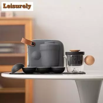 Zen Black Pottery Портативный дорожный чайный набор, старинный, 1 чайник, 4 чашки, бытовая сумка для заваривания чая, походный китайский чайный набор, ремесло