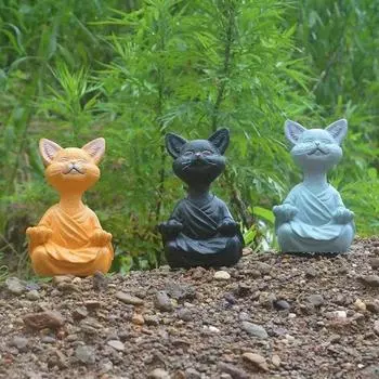 Zen Cat украшения для дома и сада, украшения для рукоделия из смолы, домашние садовые украшения, резные артефакты из смолы 8*12.5cm жёлтый
