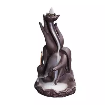 Zen Creative Lotus Buddha Hand Handmade Purple Clay Backflow Incense Burner Incense Stick Holder for Home Ornament Tea Pet