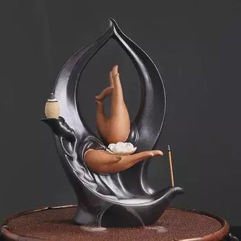 Zen Lotus Buddha Hand Backflow Incense Burner Ceramic Handicrafts Incense Stick Holder Home Fragrance Decor Purple Clay Censer