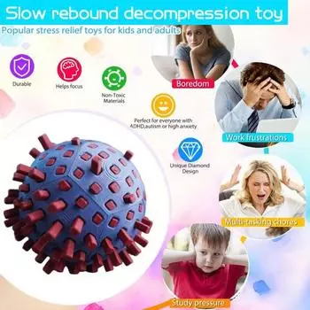 Zen Spiky Ball Fidget Toy Anxy Stress Relief Retractable Spike Sensory синий