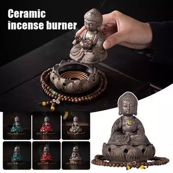 Zen Tathagata Monk Buddha Statue Ceramic Sandalwood Incense Burner Buddha Statue Buddha Zen Living Room Office Decor Crafts