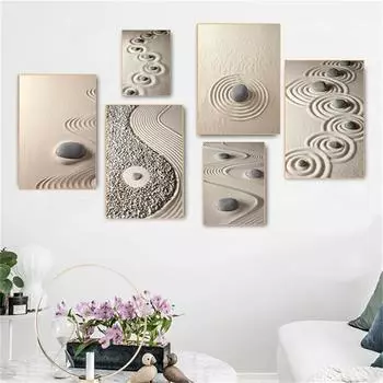 Zen Wall Art Холст Картина Песчаник Плакат Круглая кривая Плакаты и принты Настенные картины для гостиной Спальня Домашний декор 21cm30cm NoFrame