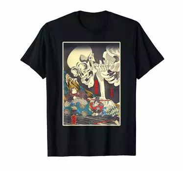 Zenchi Bird Yasukata Tadayoshiden Utagawa Kuniyoshi Kuniyoshi Скелет Призрак Японский художественный принт Футболка Укиё-э