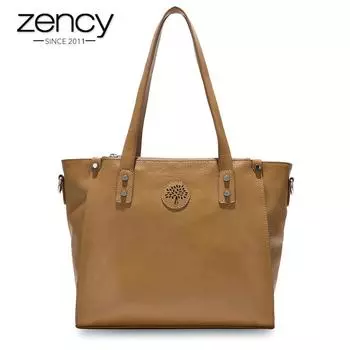 Zency 100% натуральная кожа, черная сумка, модная женская сумка на плечо, большая вместительная сумка для покупок, женская сумка-мессенджер через плечо чёрный