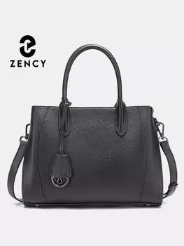 Zency Fashion Ladies Tote Handbags Натуральная кожа Сумка с верхней ручкой Женские роскошные дизайнерские сумки через плечо чёрный