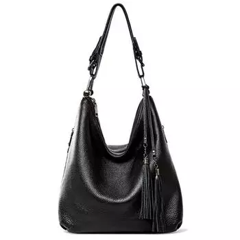 Zency Модная женская сумка через плечо из 100% натуральной кожи, повседневная повседневная сумка для покупок, классическая черная сумка-тоут, сумки через плечо чёрный