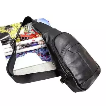 Zency унисекс нагрудная сумка модная походная поясная сумка из натуральной кожи через плечо слинг через плечо чёрный