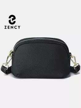 Zency Винтажная женская сумка через плечо из воловьей кожи, повседневная маленькая кожаная сумка через плечо с карманами, простые модные кошельки чёрный