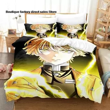 Zenitsu Agatsuma Bedding Set Single Twin Full Queen King Size Bed Set Aldult Kid Bedroom Duvetcover Sets bed sheet set 2 EU Single 135x200cm