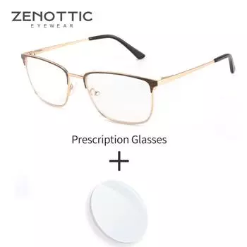 ZENOTTIC металлические очки по рецепту, прямоугольные, прогрессивные, оптические очки для мужчин, полная оправа, анти-синий свет, близорукие очки Single Version&1.56&None
