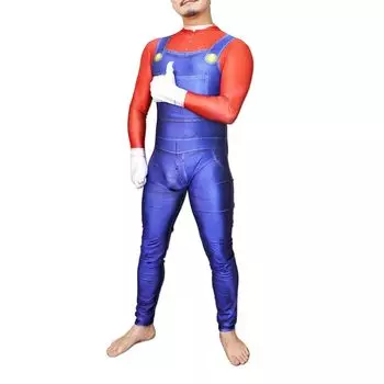 Zentai Game Red Green Mario Zentai Молния Полное тело Колготки Боди Косплей Взрослый Маскарадный Костюм Наряд Косплей Хэллоуин Favolic GT-LINE (М, красный