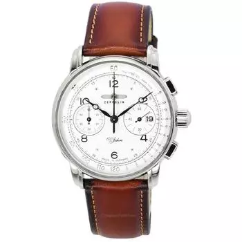 Zeppelin 100 Jahre Chronograph Leather Strap White Dial Quartz 86761 Мужские часы
