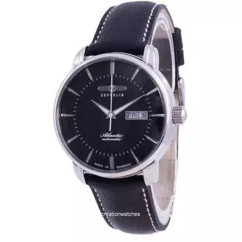 Zeppelin Atlantik Black Dial Leather Strap Automatic 8466-2 84662 Мужские часы чёрный