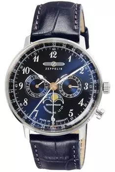 [Zeppelin] Часы Hindenburg Navy Dial Stainless Steel Quartz MOONPHASE 39.5MM Germany Watch 7036-3 Mens [Товар]
