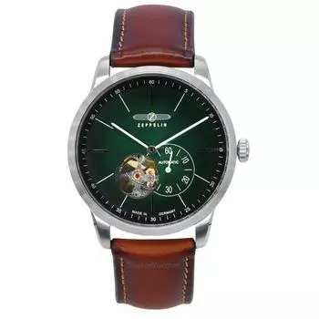 Zeppelin Flatline кожаный ремешок зеленый циферблат с открытым сердцем автоматические 83644 мужские часы зелёный