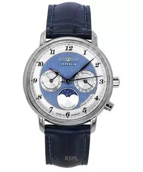 Zeppelin Friedrichshafen Moon Phase кожаный ремешок синий циферблат кварцевые женские часы 85373 синий