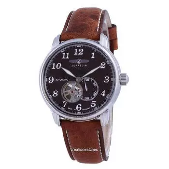 Zeppelin LZ127 Graf Open Heart Leather Automatic 7666-4 76664 Мужские часы