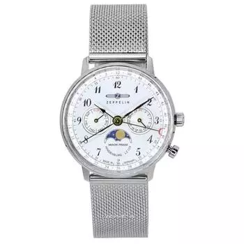 Zeppelin LZ129 Hindenburg Moonphase Серебряный циферблат Кварцевые 7037M1 Женские часы серебряный