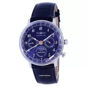 Zeppelin LZ129 Hindenburg Moonphase Синий циферблат Кварцевые 7037-3 70373 Женские часы синий