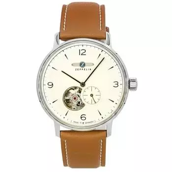 Zeppelin LZ129 Hindenburg с кожаным ремешком и открытым сердцем, бежевый циферблат, автоматические мужские часы 80665N бежевый