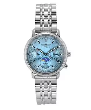 Zeppelin LZ14 Marine Moonphase Нержавеющая сталь Ледяной синий циферблат Кварцевые Z8637M3 Женские часы синий