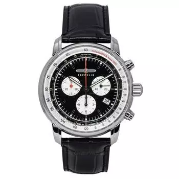 Zeppelin LZ 14 Marine Chronograph кожаный ремешок черный циферблат кварцевые мужские часы 88882 чёрный