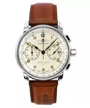Zeppelin Mediterranee Chronograph Кожаный ремешок Кварцевые мужские часы с бежевым циферблатом Z96705 бежевый