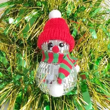Зеркальная дискотека Рождественская подвеска Отражающее зеркало Снеговик Трость Украшения Аксессуары для рождественской вечеринки A