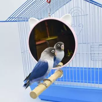 Зеркальная игрушка для птиц с металлическим крючком, клетка в форме кошачьего уха для попугая-кореллы, качели, аксессуары для попугая-конуре оранжевый